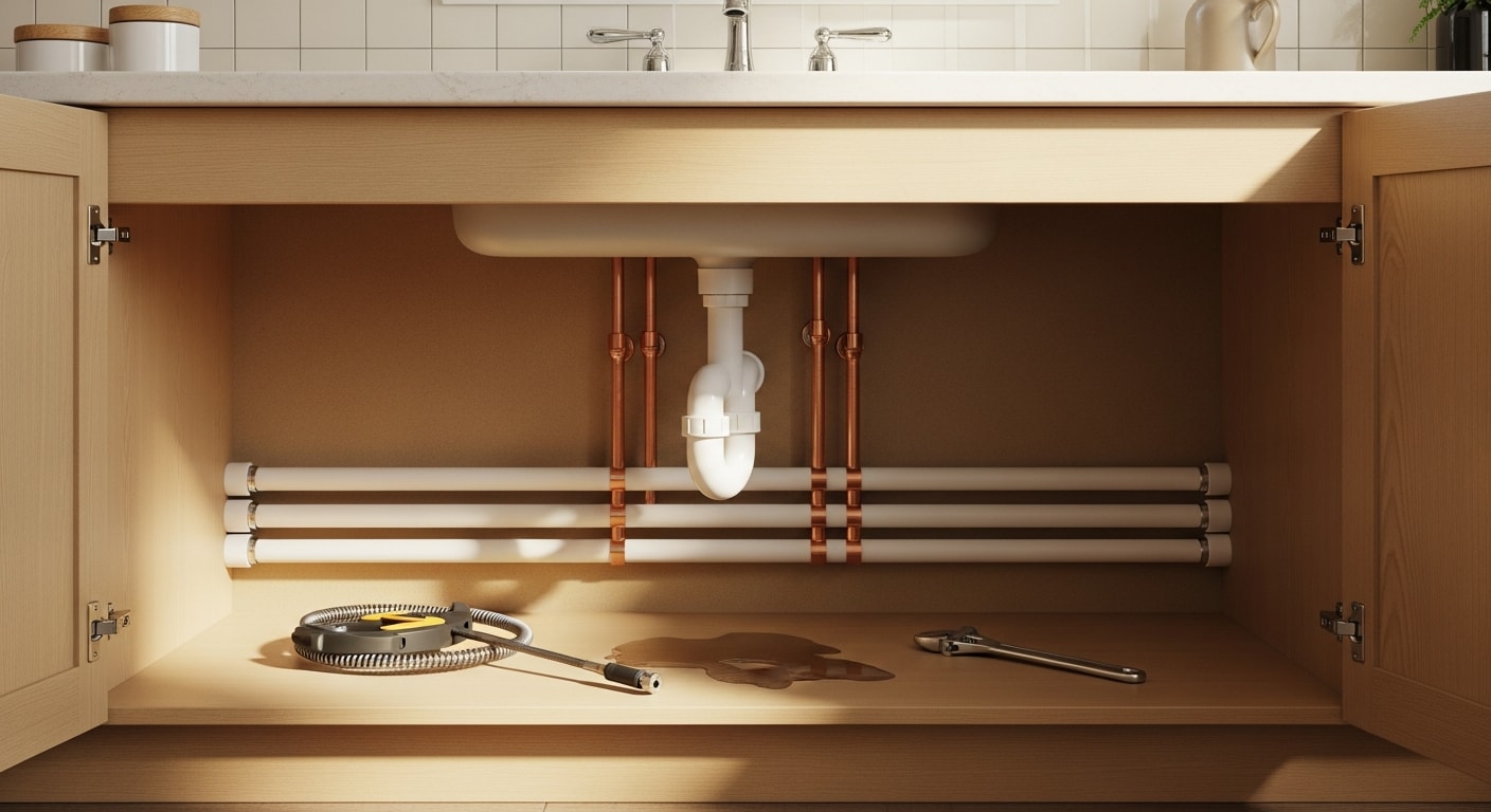 Professional plumber performing drain cleaning service in Los Angeles home