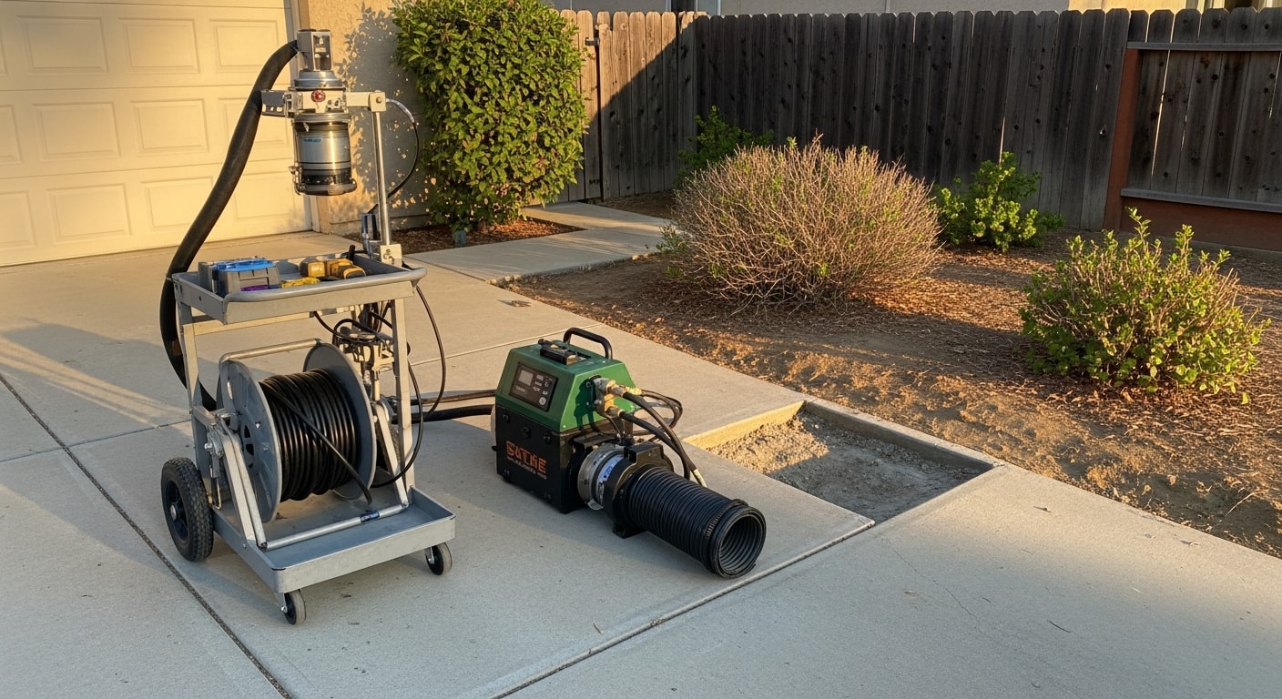 Sewer camera inspection equipment being used to diagnose underground pipe issues