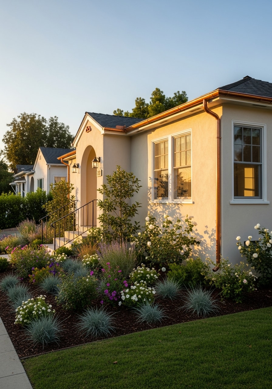 Close-up of a well-maintained Glendale home exterior with manicured landscaping and welcoming entry.